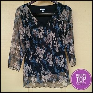 Floral 'believe' Top with sheer overlay